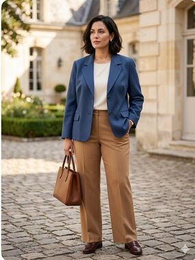 Le Suit Woman Blue Textured Two-Button Blazer Career Jacket Size 24W
